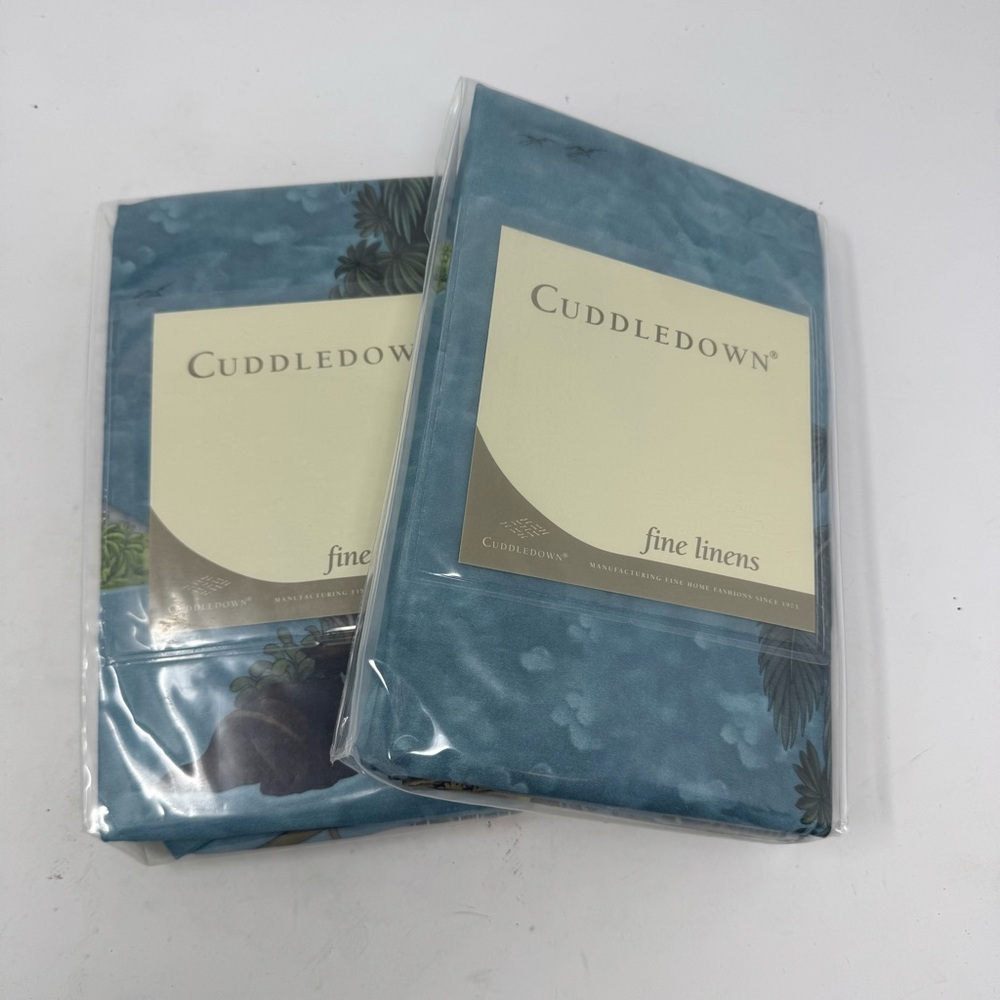 Cuddledown Polynesia Blue Queen Pillowcases NWT Supima Cotton
